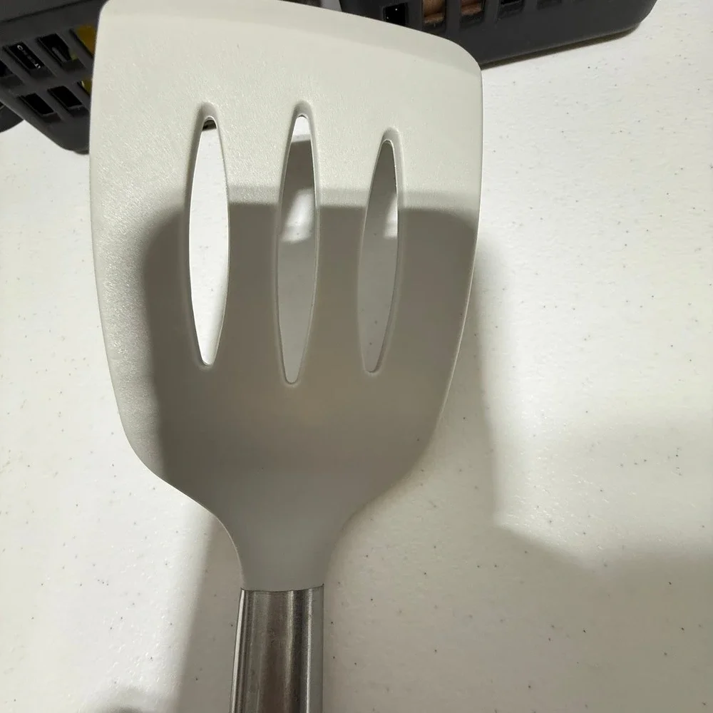 Gray Slotted Silicone Spatula‎ Stainless Steel Handle Kitchen Turner Utensil